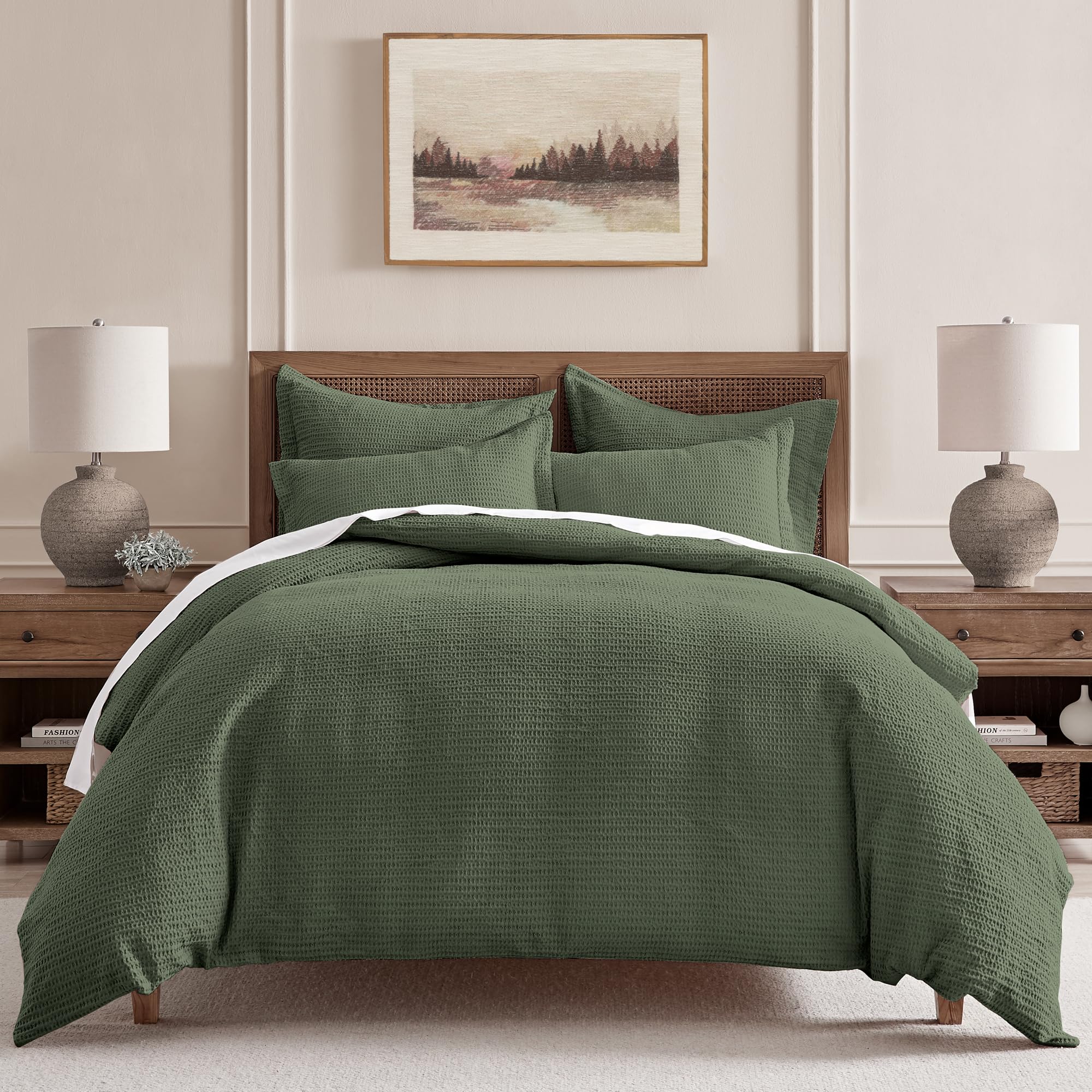 Levtex Home Cloud Waffle Full/Queen Comforter Set (90x94in) with 2 Pillow Shams (26x20in) - Solid Waffle Cotton Texture - Blush - 100% Cotton Full/Queen Size Comforter Set - Soft, Pre-Washed