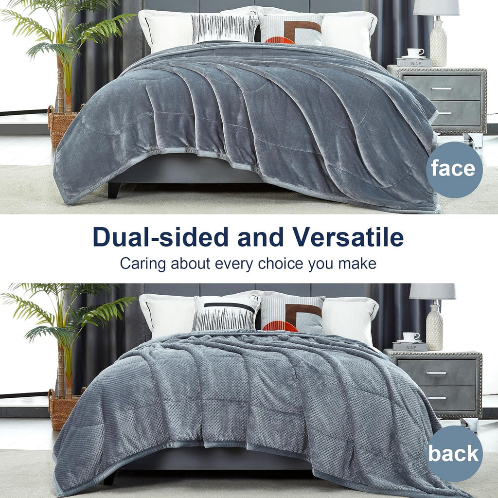 Grey Plush Flannel Queen Blanket