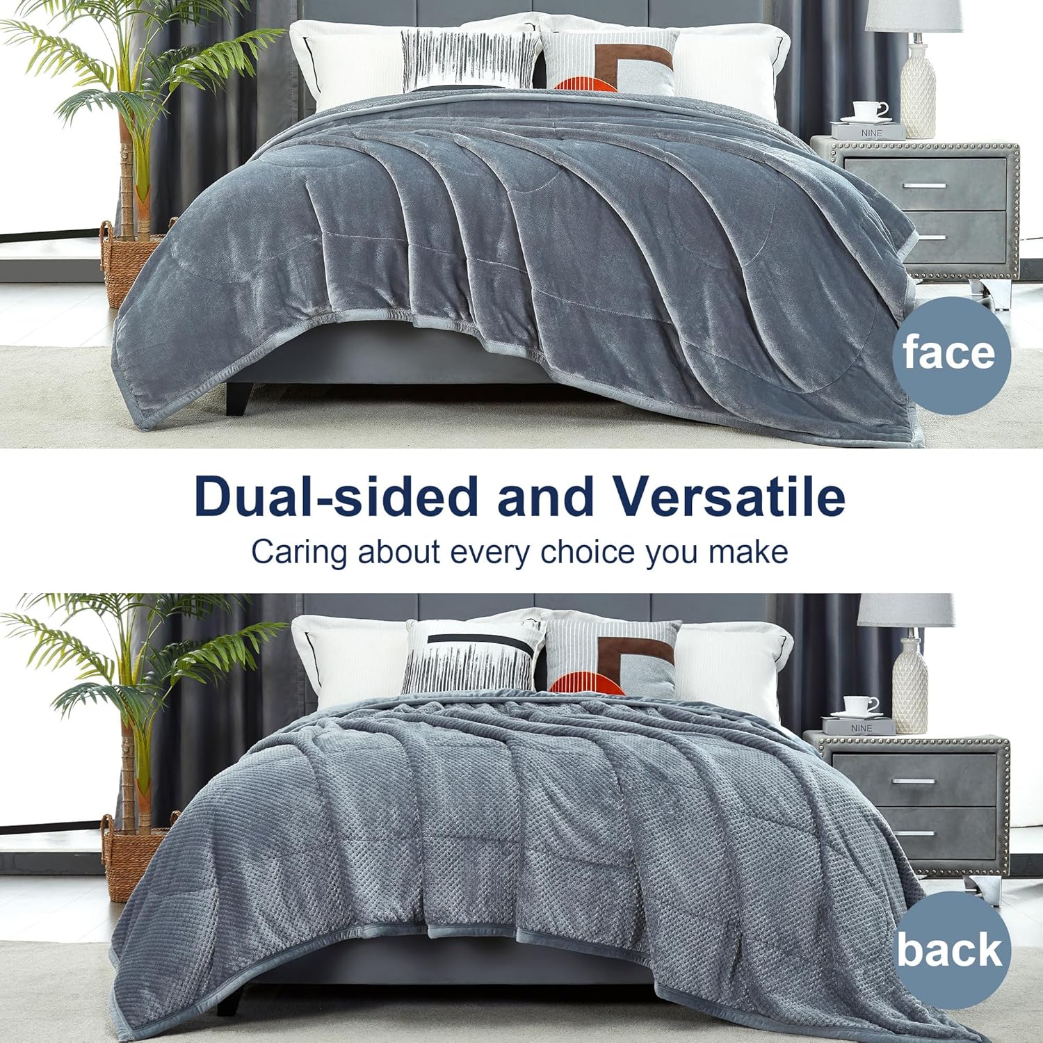 Grey Plush Flannel Queen Blanket