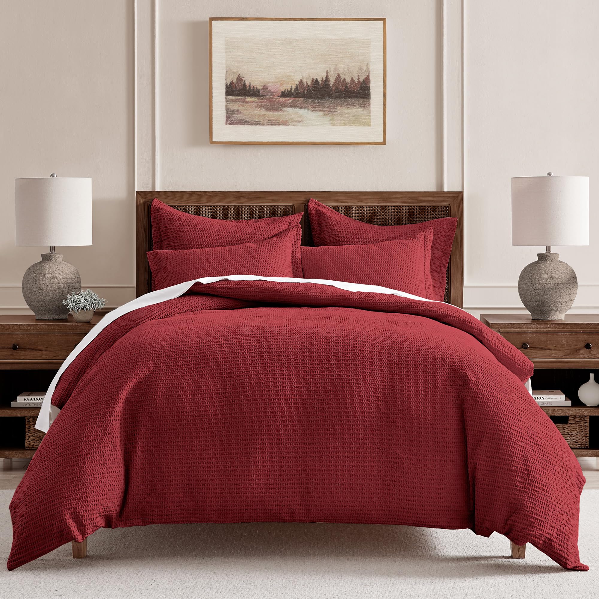 Levtex Home Cloud Waffle Full/Queen Comforter Set (90x94in) with 2 Pillow Shams (26x20in) - Solid Waffle Cotton Texture - Blush - 100% Cotton Full/Queen Size Comforter Set - Soft, Pre-Washed