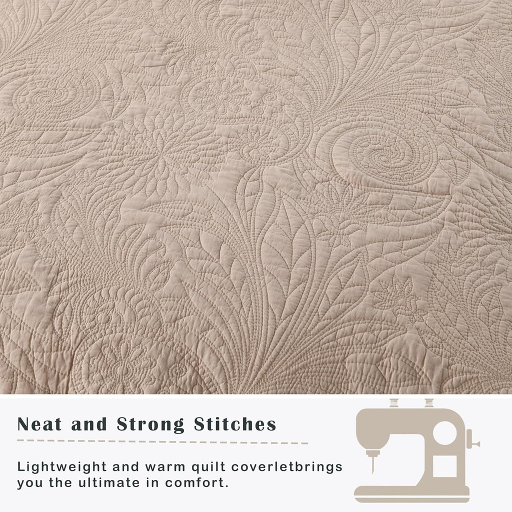 Taupe Paisley Cotton King Quilt Set