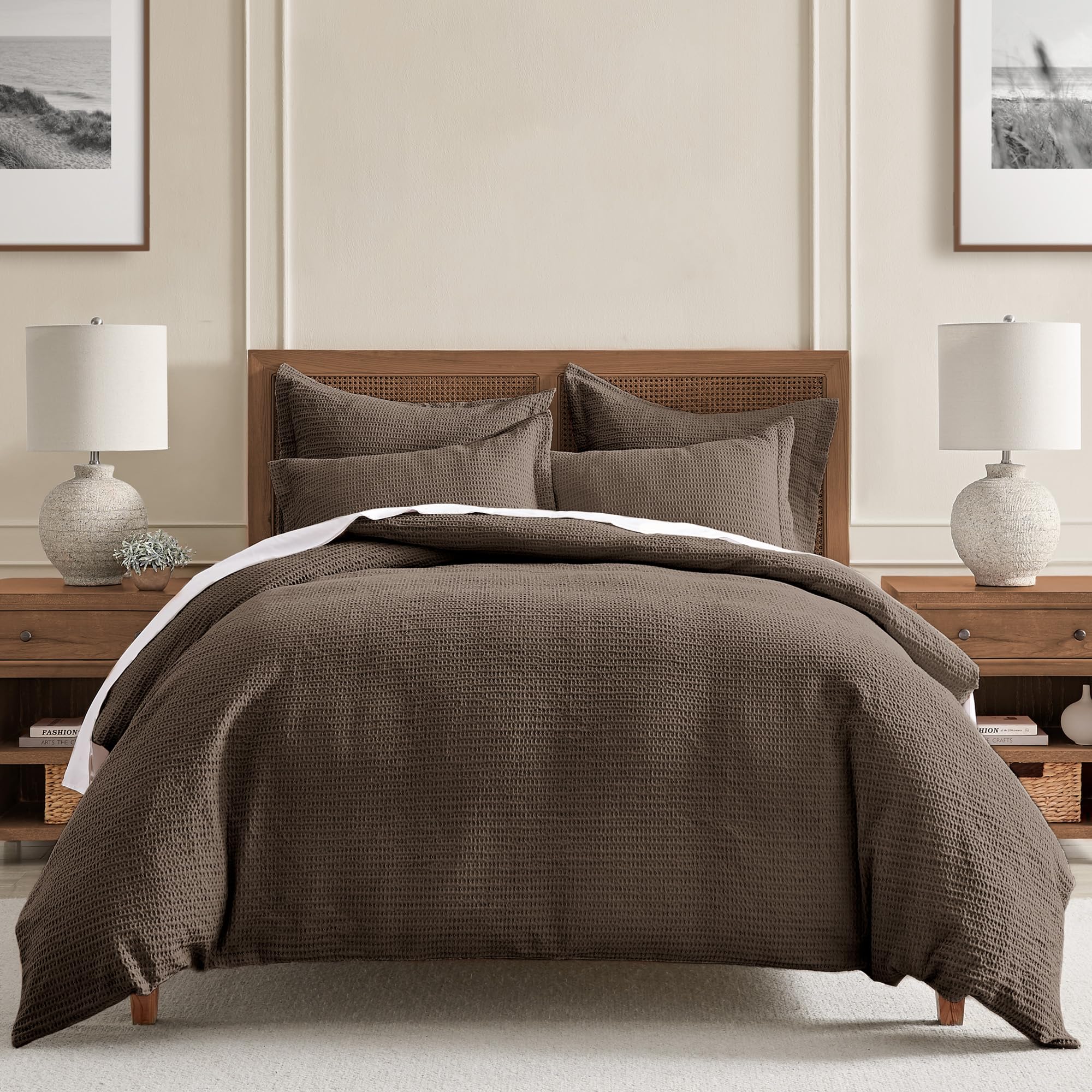 Levtex Home Cloud Waffle Full/Queen Comforter Set (90x94in) with 2 Pillow Shams (26x20in) - Solid Waffle Cotton Texture - Blush - 100% Cotton Full/Queen Size Comforter Set - Soft, Pre-Washed