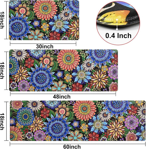 Boho Floral 3-Piece Anti Fatigue Kitchen Rug Set