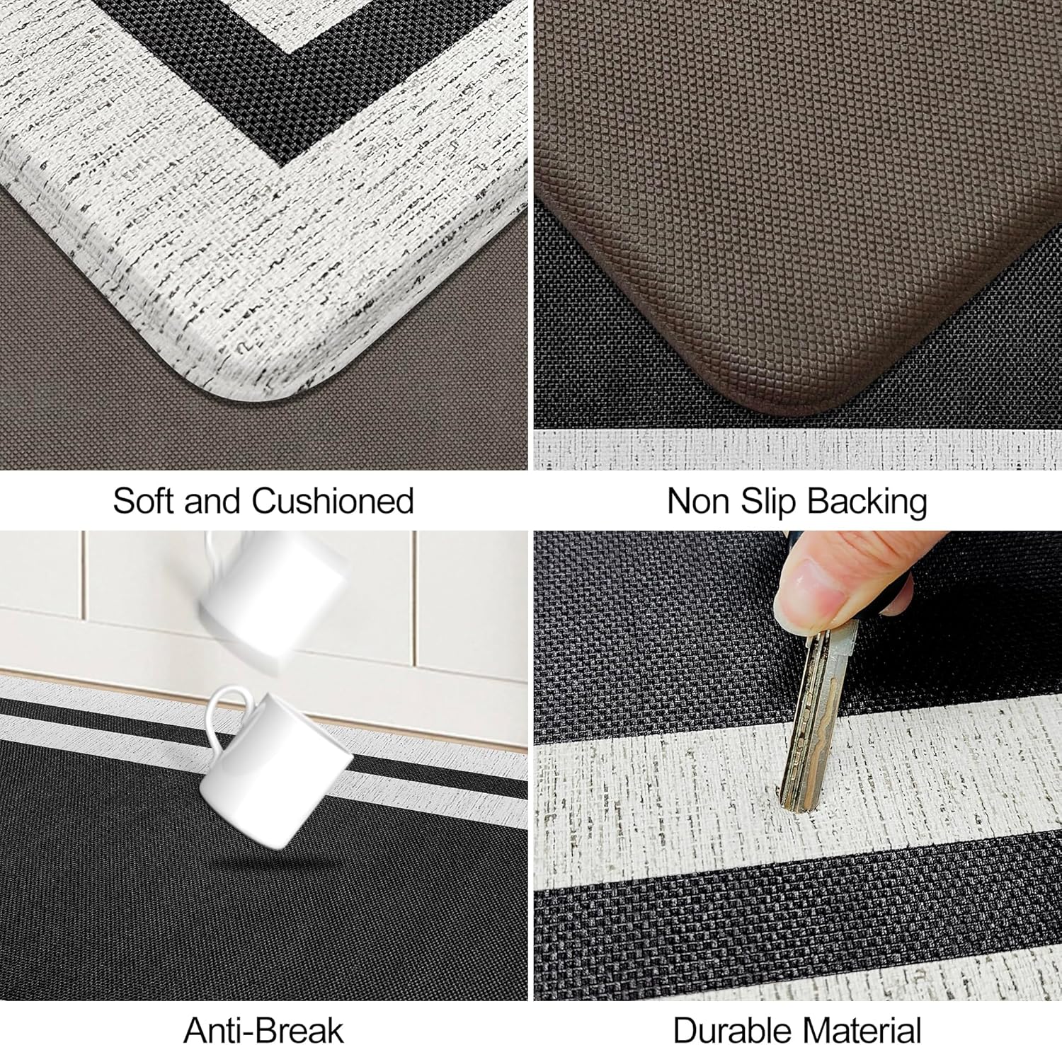 Black Memory Foam Long Anti Fatigue Kitchen Mat